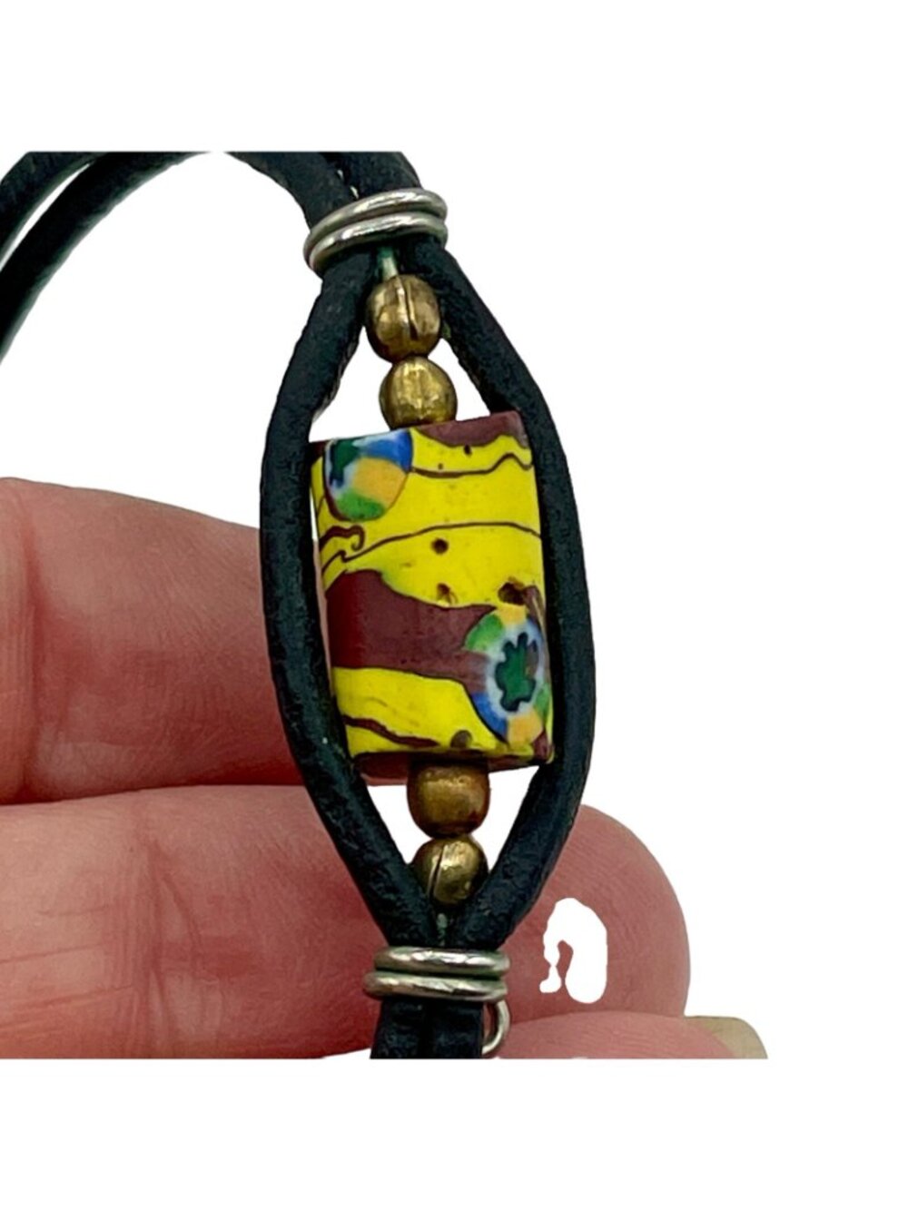 African Trading Bead Bracelet Vintage 1970s Leather Metal Hook Closure Old Bead - Picture 9 of 10